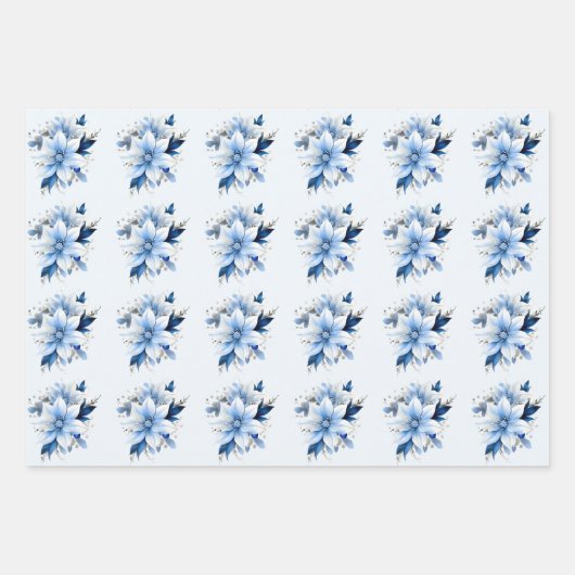 美しい青いクリスマスの花 ラッピングペーパーシート (正面3)