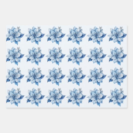 美しい青いクリスマスの花 ラッピングペーパーシート (正面)