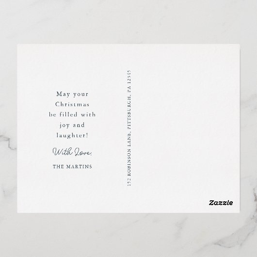 美しい青いクリスマスツリー2つの写真の休日 箔シーズンポストカード (裏面)