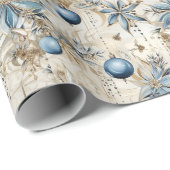 美しい青いクリスマスバウブルクリスマス花 ラッピングペーパー (ロールコーナー)