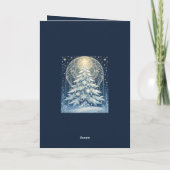 美しい青いクリスマス ユール ツリーの雪と星 シーズンカード (裏面)