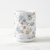 美しい青いクリーム色のベージュ茶色の花 コーヒーマグカップ (中央)