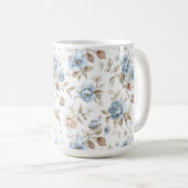 美しい青いクリーム色のベージュ茶色の花 コーヒーマグカップ (正面右)
