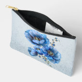 美しい青いケシが青いグリッターバック アクセサリーポーチ (見開き)