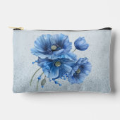 美しい青いケシが青いグリッターバック アクセサリーポーチ (正面)