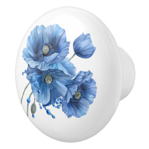 美しい青いケシと石 セラミックノブ