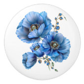 美しい青いケシと石 セラミックノブ (正面)