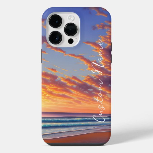 美しい青いターコイズブルーの海の夕焼け iPhoneケース (裏面)
