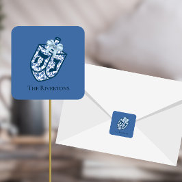 美しい青いドレイデル・シノセリー ネームステッカー スクエアシール