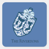 美しい青いドレイデル シノワズリー ネームステッカー スクエアシール (正面)