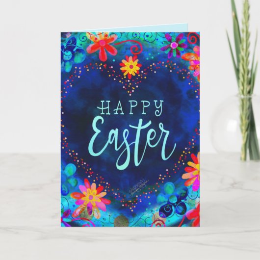 美しい青いハートのイースターカード - 希望と喜びを贈る カード (正面)