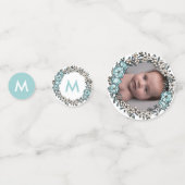 美しい青いフローラフレームクロスフォトバプテスマ コンフェッティ (正面)