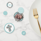 美しい青いフローラフレームクロスフォトバプテスマ コンフェッティ (グループ)