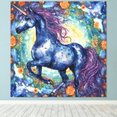 美しい青いユニコーン キャンバスプリント (インサイチュ (ウッドフロア))