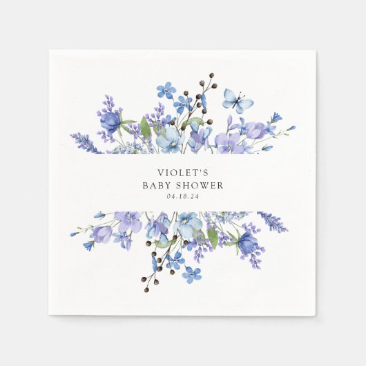 美しい青いワイルドフラワーの赤ちゃんシャワー スタンダードカクテルナプキン (正面)