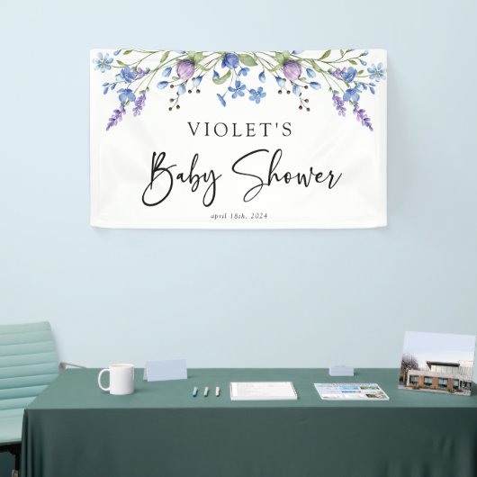 美しい青いワイルドフラワーの赤ちゃんシャワー 横断幕 (トレードショー)