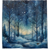 美しい青い冬の森のシーン シャワーカーテン (正面)