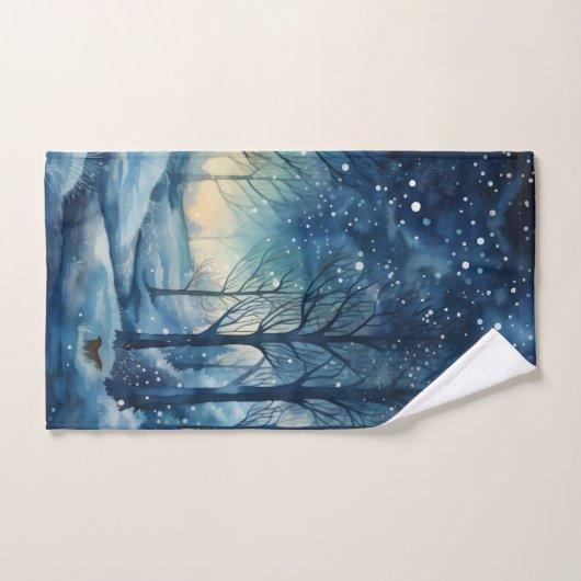 美しい青い冬の森のシーン バスタオルセット (ハンドタオル)