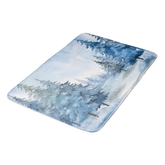 美しい青い冬の森のシーン バスマット (アングル)