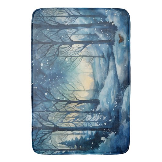 美しい青い冬の森のシーン バスマット (正面縦)