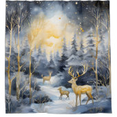 美しい青い冬の森の野生動物のシーン シャワーカーテン (正面)