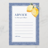 美しい青い地中海スタイルのタイルとレモン アマルフィーコースト ウェディング アドバイスカード (正面)