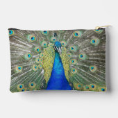 美しい青い孔雀の羽毛の羽毛 アクセサリーポーチ (裏面)