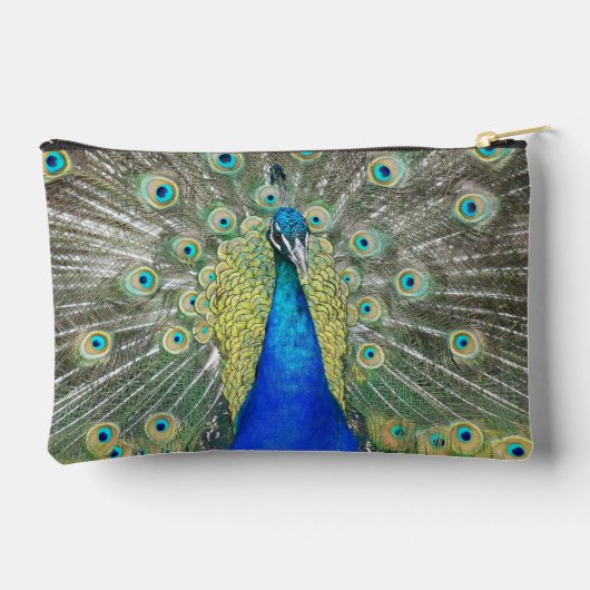 美しい青い孔雀の羽毛の羽毛 アクセサリーポーチ (裏面)