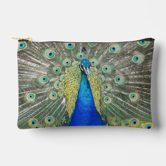 美しい青い孔雀の羽毛の羽毛 アクセサリーポーチ (正面)
