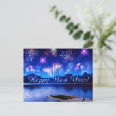 美しい青い新年のはがき シーズンポストカード (スタンド正面)