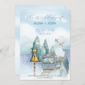 美しい青い旅の列車結婚の 招待状 (正面/裏面)