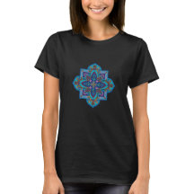 美しい青い曼荼羅のデザインの女性用Tシャツ