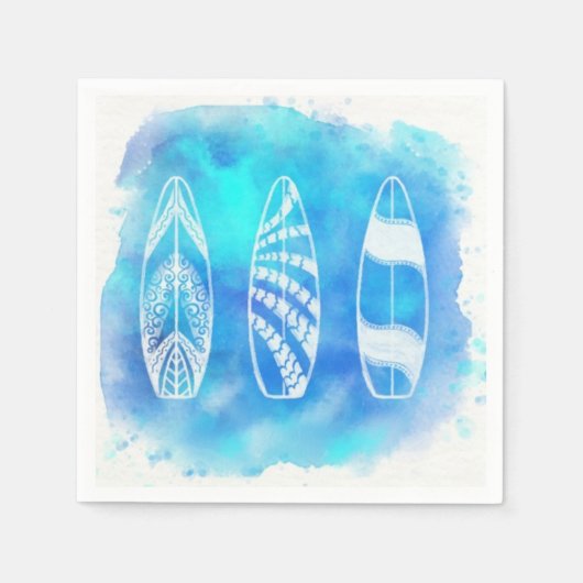 美しい青い水の色の水サーフボードアート スタンダードカクテルナプキン (正面)