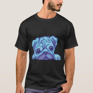 美しい青い水彩パグの子犬 Tシャツ