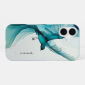 美しい青い水彩画の飛ぶ鳥のiPhoneケース iPhone 16ケース (裏面横)