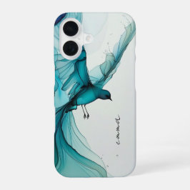 美しい青い水彩画の飛ぶ鳥のiPhoneケース iPhone 16ケース