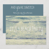 美しい青い波打つビーチウェーブ 招待状 (正面/裏面)