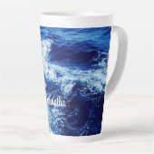 美しい青い海波 カフェラテマグ (右アングル)
