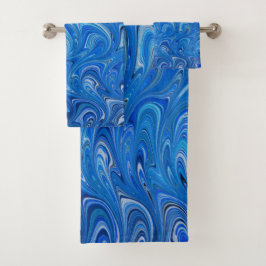 美しい青い液体大理石タオルセット バスタオルセット