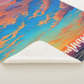 美しい青い澄ん海の水の上の夕日 シェルパブランケット (3/4)