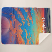 美しい青い澄ん海の水の上の夕日 シェルパブランケット (正面(横))