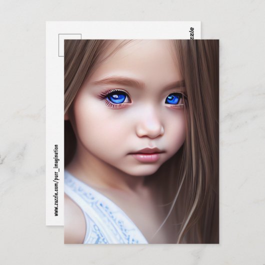 美しい青い目の小さな女の子絵画のはがき ポストカード (正面/裏面)