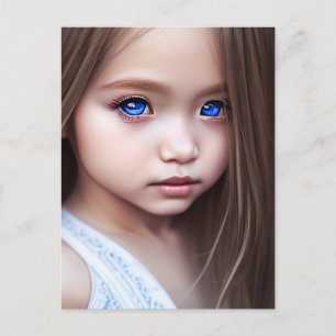 美しい青い目の小さな女の子絵画のはがき ポストカード