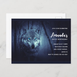 美しい青い目をしたワイルドウルフの誕生日招待状 ポストカード