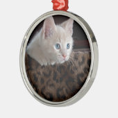 美しい青い目を持つクリーム色の子猫 メタルオーナメント (左)