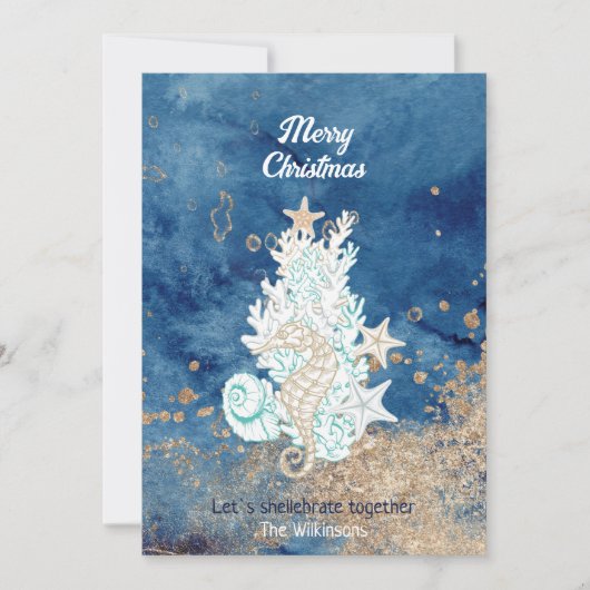 美しい青い砂の色の沿岸のカスタムクリスマス シーズンカード (正面)