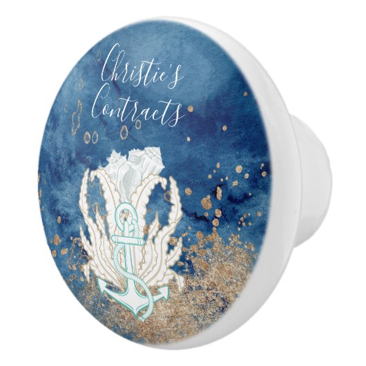 美しい青い砂色の沿岸のカスタムセラミック セラミックノブ (右)