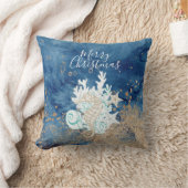 美しい青い砂色の海岸のカスタムクリスマス クッション (ブランケット)