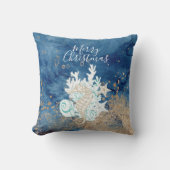 美しい青い砂色の海岸のカスタムクリスマス クッション (正面)