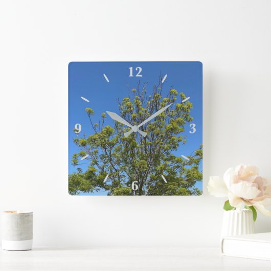 美しい青い空の写真の背の高い灰の木 スクエア壁時計 (ホーム)